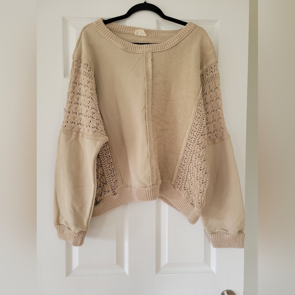 BiBi Cream Sweater with Intricate Lace Sleeves